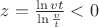 $z=\frac {\ln vt} {\ln \frac v t} <0$