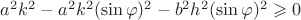 $a^{2} k^{2} - a^{2} k^{2}(\sin\varphi)^{2}-b^{2} h^{2} (\sin\varphi)^{2} \geqslant 0$