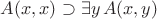 $A(x,x)\supset \exists y\,A(x,y)$ $A(x,x)\supset \exists y\,A(x,y)$