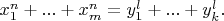 $x_1^n+...+x_m^n=y_1^l+...+y_k^l.$