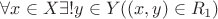 $\forall x\in X\exists! y\in Y((x,y)\in R_1)$