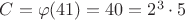 $C=\varphi({41})=40=2^{3}\cdot5$ $C=\varphi({41})=40=2^{3}\cdot5$