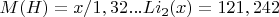 $M(H)=x/1,32...Li_2(x)=121,242$