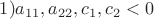 $1) a_{11},a_{22},c_1,c_2<0$