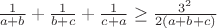 $\frac{1}{a+b}+\frac{1}{b+c}+\frac{1}{c+a} \ge \frac{3^2}{2(a+b+c)}$