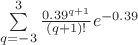 $\sum\limits_{q=-3}^{3}{\frac{{{0.39}^{q+1}}}{(q+1)!}{{e}^{-0.39}}}$