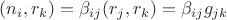 $(n_i,r_k) = \beta_{ij} (r_j,r_k) = \beta_{ij}g_{jk} $