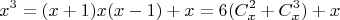 $$x^3 = (x + 1)x(x - 1) + x = 6(C^2_{x}+C^3_{x} ) + x$$