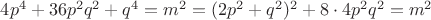 $4p^4+36p^2q^2+q^4=m^2=(2p^2+q^2)^2+8\cdot4p^2q^2=m^2$