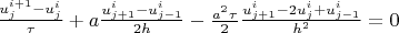 $\frac{u_j^{i+1} - u_j^i}{\tau} + a \frac{u_{j+1}^i - u_{j-1}^i}{2h} - \frac{a^2\tau}{2}\frac{u_{j+1}^i - 2u_j^i + u_{j-1}^i}{h^2} = 0 $