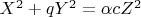 $X^2+q Y^2=\alpha c Z^2$