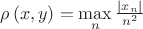 $\[\rho \left( {x,y} \right) = \mathop {\max }\limits_n \frac{{\left| {{x_n}} \right|}}
{{{n^2}}}\]$