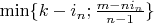 $\min\{k-i_n;\frac{m-ni_n}{n-1}\}$