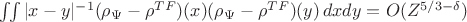 $\iint |x-y|^{-1} (\rho_\Psi -\rho^{TF})(x)(\rho_\Psi -\rho^{TF})(y)\,dxdy=O(Z^{5/3-\delta})$