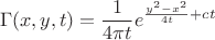 $$
\Gamma(x,y,t)=\frac1{4\pi t}e^{\frac{y^2-x^2}{4t}+ct}
$$