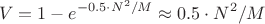 $$V = 1 - e ^ { - 0.5 \cdot   N^2  / M }\approx  0.5 \cdot   N^2  / M$$