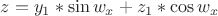 $z=y_1*\sin{w_x}+z_1*\cos{w_x}$