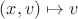 $(x,v) \mapsto v$