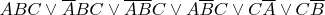 $ ABC \vee \overline ABC \vee \overline A \overline BC \vee A \overline B C \vee C \overline A \vee C \overline B$