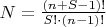 $N = \frac{(n+S-1)!}{S!\cdot(n-1)!}$