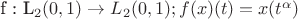 f : L_2(0,1) \to L_2(0,1); f(x)(t)=x(t^\alpha)