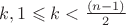 $k, 1 \leqslant k < \frac {(n-1)} {2}$