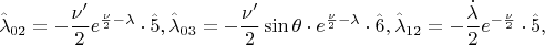 \[\hat \lambda _{02}  =  - \frac{{\nu '}}{2}e^{\frac{\nu }{2} - \lambda }  \cdot \hat 5,\hat \lambda _{03}  =  - \frac{{\nu '}}{2}\sin \theta  \cdot e^{\frac{\nu }{2} - \lambda }  \cdot \hat 6,\hat \lambda _{12}  =  - \frac{{\dot \lambda }}{2}e^{ - \frac{\nu }{2}}  \cdot \hat 5,\]