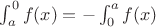 \int_a^0f(x) = -\int_0^af(x)