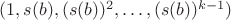 $(1, s(b), (s(b))^2, \ldots, (s(b))^{k-1})$