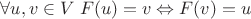 $\forall u, v \in V \; F(u) = v \Leftrightarrow F(v) = u$
