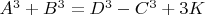 $A^3 + B^3 = D^3 - C^3 + 3K$