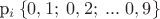 p_i \left\{ 0,1; \; 0,2; \; ...  \; 0,9 \right\}