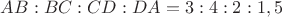 $AB:BC:CD:DA=3:4:2:1,5$