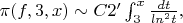 $\pi(f,3,x)\sim C2'\int_{3}^{x}{\frac {dt} {ln^2t},$