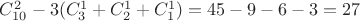 $C_{10}^2-3(C_3^1+C_2^1+C_1^1)=45-9-6-3=27$