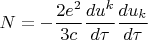 $N=-\dfrac {2e^2} {3c} \dfrac{du^k}{d\tau}\dfrac{du_k}{d\tau}$
