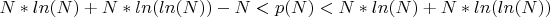 $N*ln(N)+N*ln(ln(N))-N<p(N)<N*ln(N)+N*ln(ln(N))$
