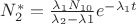 $N_{2}^{*}=\frac{\lambda_{1}N_{10}}{\lambda_{2}-\lambda{1}}e^{-\lambda_{1}t}$