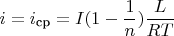 $i = i_\text{ср}=\displaystyle{I(1-\frac{1}{n})\frac{L}{RT}}$