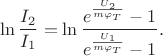 $$\ln \frac{I_2}{I_1} = \ln \frac{e^{\frac{U_2}{m \varphi_T}} - 1}{e^{\frac{U_1}{m \varphi_T}} - 1}.$$