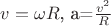 $v=\omega R$, a=$\frac{v^2}{R}$ $v=\omega R$, a=$\frac{v^2}{R}$
