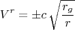 $$V^r = \pm c \, \sqrt{\frac{r_g}{r}}$$