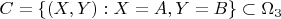 $C = \{ (X,Y): X=A, Y=B\} \subset \Omega_{3}$
