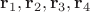 $\mathbf r_1, \mathbf r_2, \mathbf r_3, \mathbf r_4$