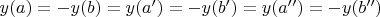 $y(a)=-y(b)=y(a')=-y(b')=y(a'')=-y(b'')$