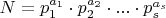 $N=p_1^{a_1}\cdot p_2^{a_2}\cdot...\cdot p_s^{a_s}$
