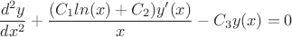 $$\dfrac{d^2 y}{dx^2} + \dfrac{(C_1 ln(x) + C_2)y'(x)}{x} - C_3 y(x) = 0$$