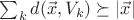 $\sum_k d(\vec x, V_k) \succeq |\vec x|$