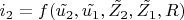 $i_2 = f(\tilde{u_2}, \tilde{u_1}, \tilde{Z_2}, \tilde{Z_1}, R)$