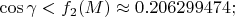 $\cos\gamma <f_2(M)\approx 0.206299474;$